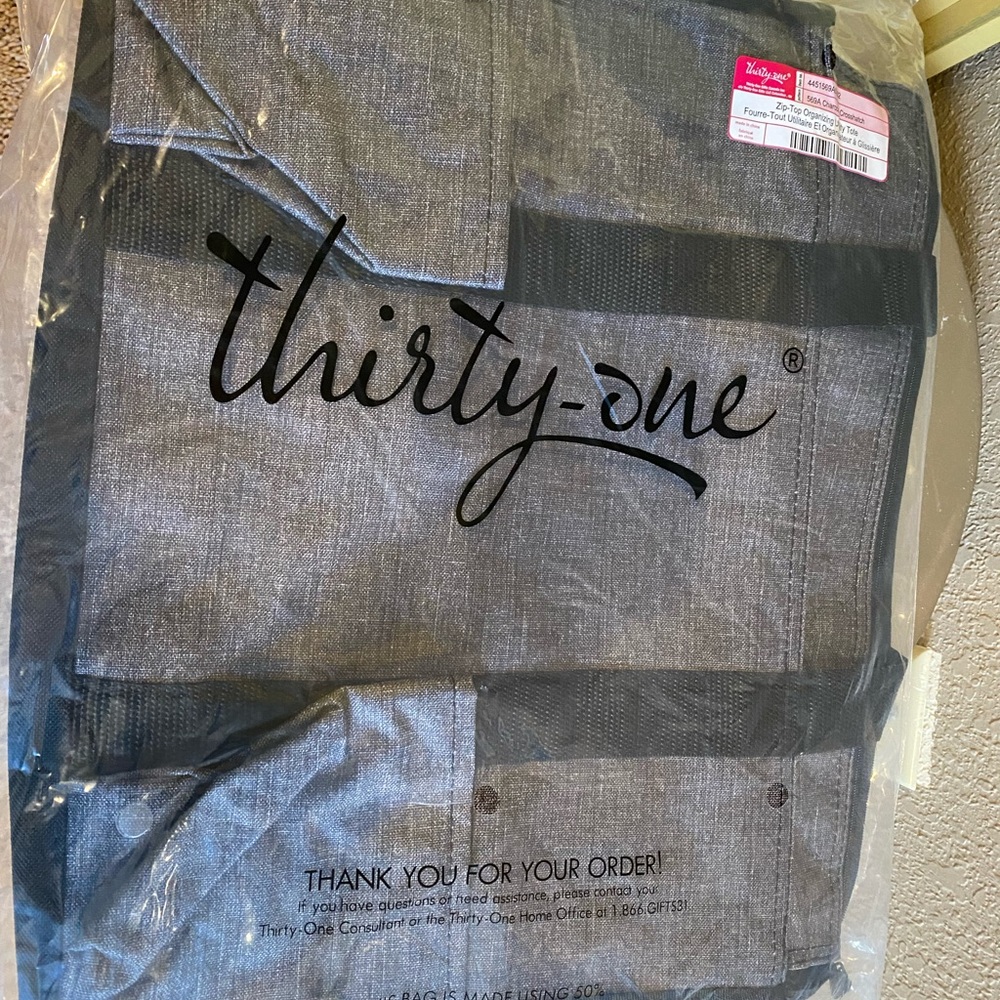 Thirty-one zip top organizing utility tote gray brand new